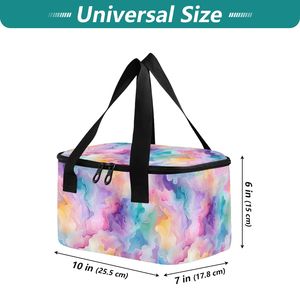 Sac isotherme de pique-nique personnalisé en nylon à motif aquarelle coloré avec fermeture éclair pour le déjeuner - Product Image 2