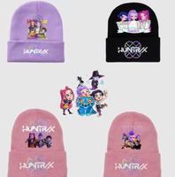 Gorro de Punto con Estampado de KPop Demon Hunters, Forrado de Felpa, Cálido para Invierno, para Mujer, Estilo Anime, Informal