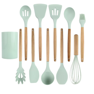 أدوات مطبخ سيليكون بمقبض خشبي أبيض كريمي، ملعقة طهي غير لاصقة بالجملة، أدوات مطبخ OEM ODM - Product Image 3