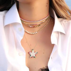 Christmas Gift rainbow Multi Color Star Charm Link Chain Choker Gorgeous Women <strong>Statement</strong> <strong>Necklace</strong> Cuban Chain Choker - Product Image 4