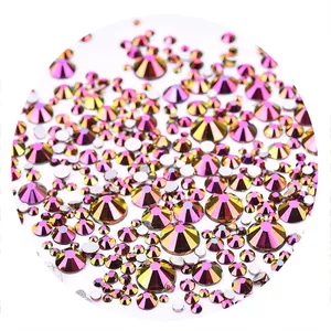Grosir Mesin Kristal Strass Emas Mawar Pelangi Memotong Kaca Belakang Datar Berlian Imitasi Tidak Panas Memperbaiki untuk Kacamata Hitam