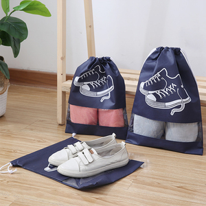 In Stock Large Pink Waterproof Black Nonwoven PVC Plastic Polyester Custom Promotion Printed Shoes <b>Drawstring</b> Bag - Product Image 2