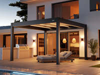 Pergola à lames orientables 3x4m blanche avec télécommande, toit en aluminium premium à LED, autoportante pour jardin, terrasse, cour