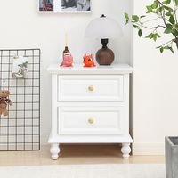 Mesita de Noche de Madera Maciza con Dos Cajones, Color Blanco Crema Europeo, Diseño Nórdico Minimalista de Lujo Ligero para Sala de Estar de Apartamento