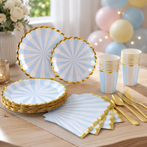 Ensemble de vaisselle élégante avec bordure estampée en feuille d'or, assiettes et gobelets en papier pour fête, 7 pouces et 9 pouces - Product Image 4