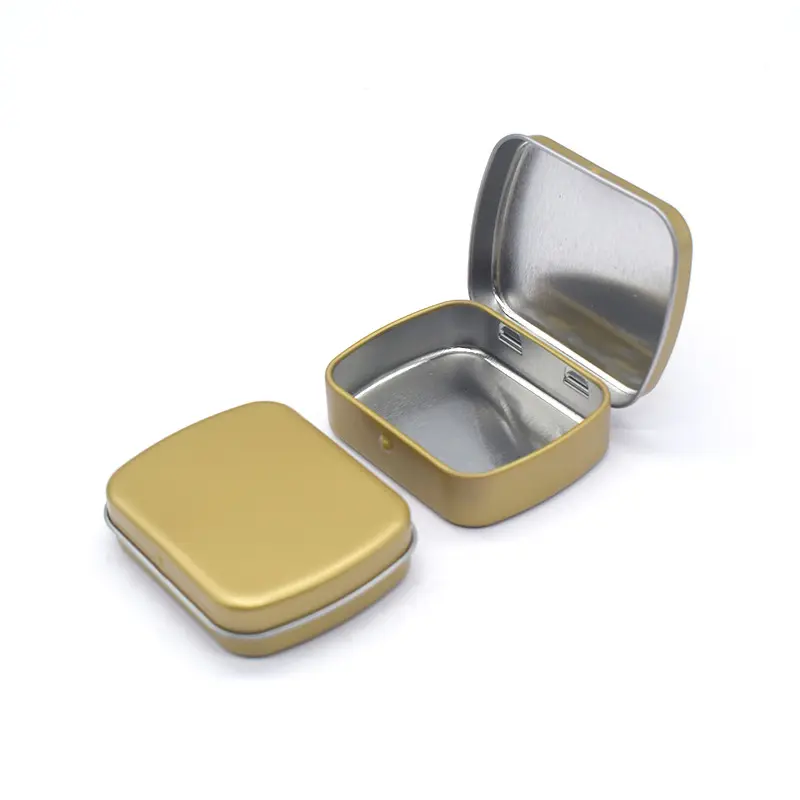 Mini boîte à bonbons à la menthe avec charnière en métal, conteneur de stockage en fer blanc, couvercle à charnière rectangulaire, boîte en métal