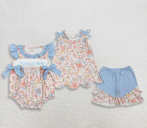 Conjuntos de Ropa para Bebés Hermanas: Pelele con Volantes y Túnica con Borde Festoneado para Niñas Pequeñas, Estilo Mamá - Product Image 1