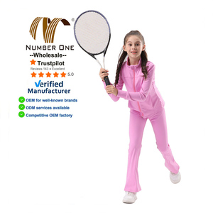 Ropa Deportiva Infantil al por Mayor, Ropa de Yoga, Fitness, Tenis, Tops de Manga Larga de Secado Rápido, <span class=keywords><strong>Pantalones</strong></span> Acampanados, Conjunto Deportivo de 2 Piezas para Niñas - Product Image 1