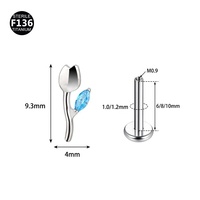 Bijoux de piercing en titane ASTM F136, boucles d'oreilles à dos plat à filetage interne, labret pour lèvre motif rose, bijoux de corps de luxe et raffinés