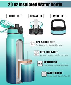 Latest 20oz Double Wall Insulated Vacuum <b>Flasks</b> Gradient Stainless Steel Sport Water <b>Bottle</b> With Straw Custom - Product Image 2