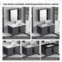 Meuble de salle de bain moderne et minimaliste en profilé d'aluminium Meuble sous-vasque mural à DEL avec bassin en céramique, dalle de roche et miroir
