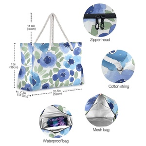 Lady Tropical Weekender Custom Flower Printed Large Waterproof Polyester Tote <b>Bag</b> <b>Beach</b> HandBag for Summer Holiday - Product Image 5