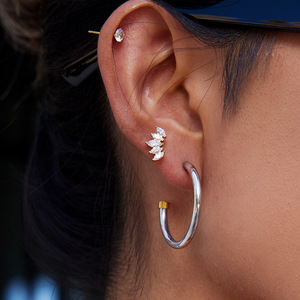 <b>Huggie</b> Earrings 18K Gold Stainless Steel C Shape <b>Silver</b> Gold Color Blocking Minimalist Design - Product Image 3