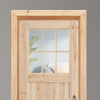 Porte intérieure en bois massif de sapin minimaliste avec vitre et treillis simple, porte en bois robuste pour la maison