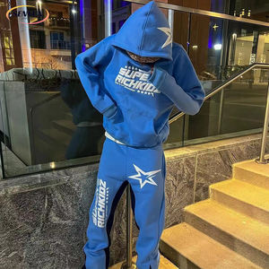 高品质粉扑印花色块全定制数码印花时尚重量级超大男士连帽运动衫 - Product Image 1