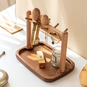Wooden Key Rack With Tray And <b>Hooks</b> For Desktop Entryway Storage Organizer Little Chubby Bird Design Rectangle <b>Shelf</b> Standing - Product Image 2