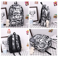 Sac à dos unisexe tendance grande capacité imperméable pour voyage et école, style graffiti japonais décontracté et artistique