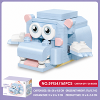 Ensemble de blocs de construction interactifs Hippopotame personnalisé de 161 pièces avec bouton poussoir et bouche mobile, jouet de construction animalier STEM, marque privée OEM