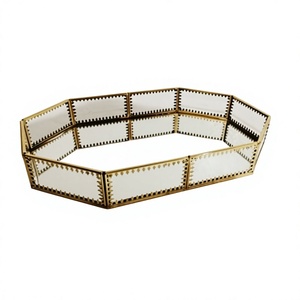 Brass Glass Serving <b>Tray</b> <b>Mirror</b> Serving <b>Tray</b> Gold Color Glass Serving Dish and Platters for Hotel and Restaurant - Product Image 1