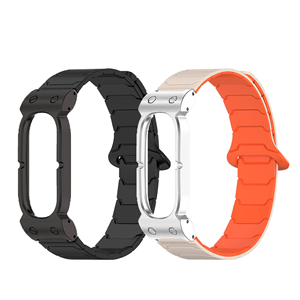 Custom Heavy Duty Metal <b>Case</b> Bumper Magnetic Dual-Color Silicone Wristband Shockproof <b>Watch</b> Band for Google Fitbit Air - Product Image 1