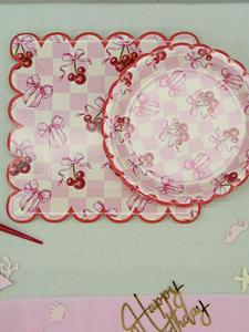 Juego de Vajilla Desechable DAMAI con Temática de Frutas y Color Rosa Cereza, Platos de Papel para Postre, Vasos de Papel, para Fiestas - Product Image 5