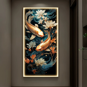 <span class=keywords><strong>Cuadros</strong></span> de decoración del hogar para sala de estar, pluma nórdica moderna de cristal, pez koi, pintura en lienzo, luz led nórdica, arte de pared decorativo - Product Image 1