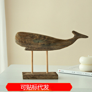 Figura de ballena tallada a mano en madera maciza mediterránea, decoración de escritorio de madera de Paulownia, estilo de forma irregular - Product Image 5