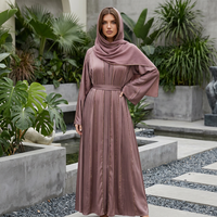 Robe longue élégante à volants et lacets, col en V, de haute qualité, couleur unie, manches longues, style Moyen-Orient arabe, avec foulard ton sur ton, ensemble deux pièces
