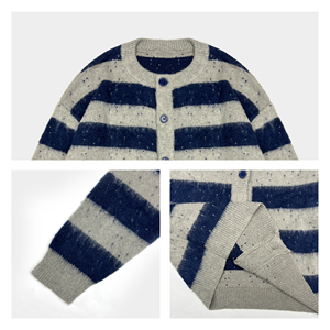 Cárdigan con Logo Personalizado para <span class=keywords><strong>Hombre</strong></span>, Suéter Tejido de Punto con Cuello Redondo Jacquard, Mohair Cepillado, Gran Tamaño, Hombros Caídos, Prendas de Punto - Product Image 6