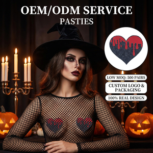 Pétalos Adhesivos para Senos con Logotipo Personalizado, Corazón Negro con Purpurina y Sangre Roja, Fabricante OEM ODM de Marca Privada, Venta al por Mayor - Product Image 1