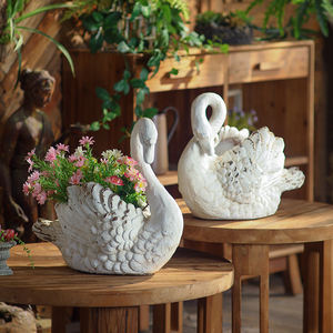 Античный горшок в форме белого лебедя для украшения дома цветочный горшок для свадеб сделанная Настольная Ваза MgO - Product Image 5