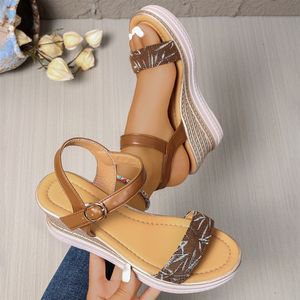 Nouvelles sandales compensées pour femmes, bout rond, semelle en caoutchouc antidérapante, chaussures confortables pour la marche quotidienne et les occasions décontractées - Product Image 3