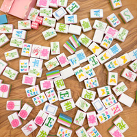 160pcs Set Mahjong Akrilik Putih Pastel dengan Tepi Pelangi, Ubin Kata Keberuntungan Bambu Kupu-kupu untuk Permainan Pesta Anak Perempuan di Rumah