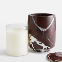 STONEKOCC Bougeoir en marbre rouge cerise avec couvercle, support en pierre et coupelle en verre transparent, décoration d'intérieur, ornements de Noël
