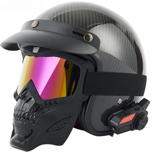 Nouveau casque demi-coque rétro en fibre de carbone pour moto, léger, Bluetooth, taille extra large - Product Image 2