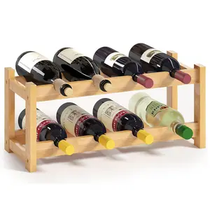 Étagère de rangement personnalisée en forte demande pour casier à vin de cuisine Casier à vin en bambou autoportant 8 bouteilles à 2 niveaux
