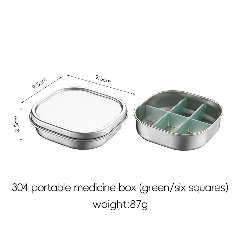 กล่องใส่ยา สแตนเลส 304 (6 ช่อง สีเขียว)