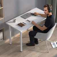 Bureau d'ordinateur simple et moderne en métal blanc, 100x60x75cm, surface en bois, table d'écriture YODA pour la maison, le bureau, la chambre à coucher, l'étude