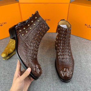 Bottes Chelsea en cuir 100 % authentiques pour hommes, fermeture éclair, tige haute, bout pointu, confortables, pour l'automne et l'hiver, bottes habillées - Product Image 2