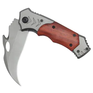 Wholesale Wood Handle Folding Camping Survival Pocket Mushroom Knife With Cutting Curved Blade