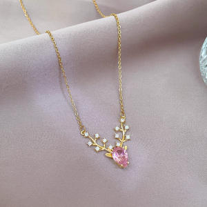 Collar de alce con cabeza de ciervo de cristal para mujer, Gargantilla, colgante, joyería - Product Image 6