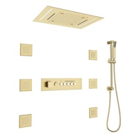 Robinet thermostatique dissimulé de luxe en acier inoxydable 20*14 pouces, cinq fonctions, lumière LED, tige réglable, pour hôtel, transfrontalier