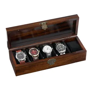 남성과 여성을위한 맞춤형 5 슬롯 나무 시계 상자 수제 나무 시계 디스플레이 케이스 고급 시계 상자 큰 선물