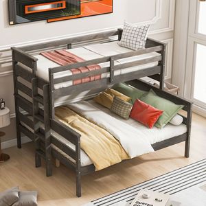 Lit superposé pour enfants, structure en bois massif, design détachable, couleur grise, meubles de chambre à coucher pour enfants - Product Image 1