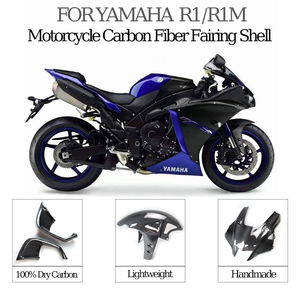 Kit complet de carénage en fibre de carbone sèche 3K pour <span class=keywords><strong>Yamaha</strong></span> R1 / R1M 2015-2022, finition noire avec revêtement transparent, trous de fixation pré-percés - Product Image 1