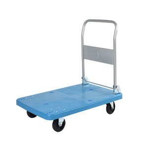 Chariot pliant monocouche 90x60 cm en alliage d'aluminium à quatre roues, chariot de transport industriel, revêtement en poudre bleu lac - Product Image 4