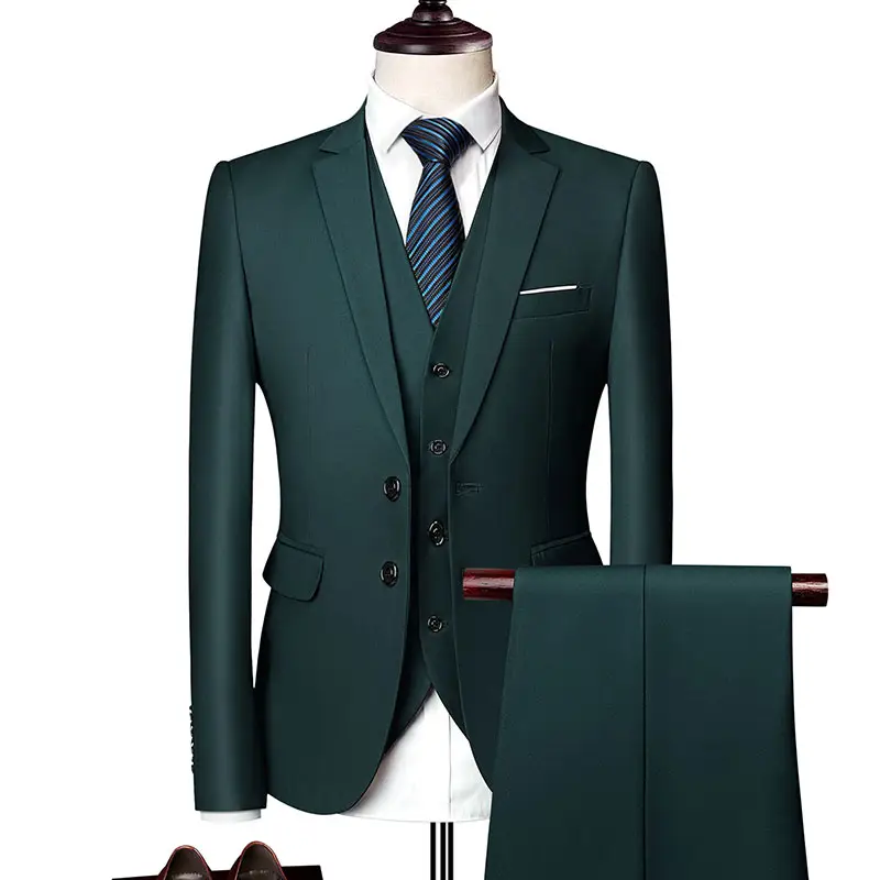 MF9802-Chaqueta de lujo de 3 piezas para hombre, pantalones, chaleco, traje de 2 botones, trajes de negocios ajustados de color sólido, traje de oficina