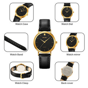 Montre à mouvement à quartz en cristal de verre, bracelet en cuir, boucle en acier inoxydable, nouvelle arrivée, boîtier minimaliste rond en alliage de zinc, légère - Product Image 4