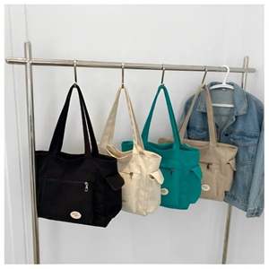 Sac en toile à poignée blanche personnalisé avec logo Sac fourre-tout en toile écologique à la mode avec poche extérieure - Product Image 3