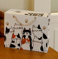 Coffret Cadeau Luxe Personnalisé avec Empreinte de Patte de Chat, Boîte Rigide Orange en Papier avec Couvercle Blanc, Motif Chat de Dessin Animé, Écologique et Biodégradable, Fermeture Magnétique